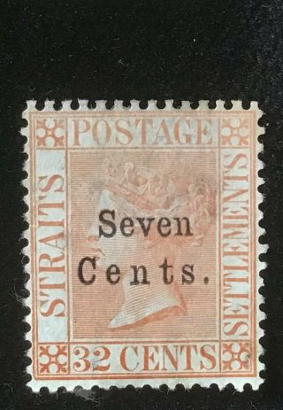 Straits Settlements Malaya 1879 Qv 7c On 32c Fresh Sg21 Cat £180