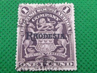 Rhodesia,  Bsac,  £1,  One Pound,  1909 - 1912,  Overprint,  (s844)