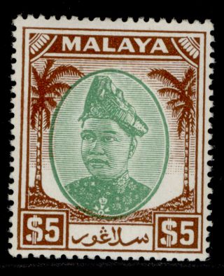 Malaysia - Selangor Gvi Sg110,  $5 Green & Brown,  M.  Cat £48.