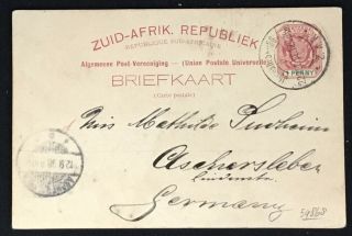 South Africa Transvaal 1894 Ps Card - Illustrated To Germany - F/vf