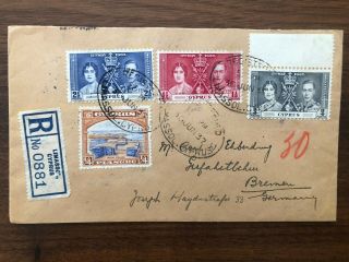 Cyprus Old Cover Registered Limassol Cyprus To Germany 1937