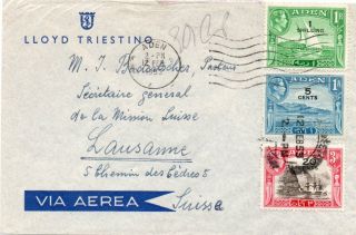 Aden: Airmail Cover To Switzerland 1953.