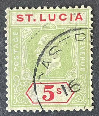 St Lucia 1921 - 30.  5/ Green Red & Pale Yellow (vfu)