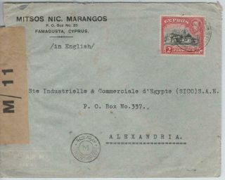 Cyprus 1942 Cover With 2 Pia Stamp,  Famagusta To Alexandria/egypt,  Censored