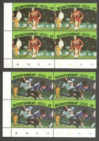Aop Montserrat 1986 Unissued Soccer Football World Cup Set Of 8 Mnh Blocks Of 4