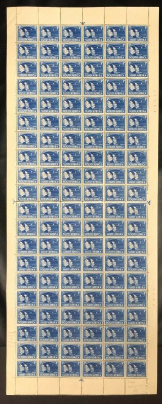 South Africa 1945 3d Victory Issue Sg 110 Controlled Full Sheet No.  49981 Mnh