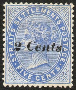 Straits Settlements: 1887 2c On 5c Blue Sg 85 No Gum Example (40022)