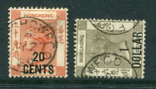 Hong Kong 1885 Qv 20c On 30c & $1 On 96c Stamps With Foochowfoo Cds Pmks