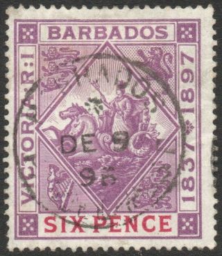Barbados - 1897 - 98 Jubilee 6d Mauve & Carmine Sg 121 Fine V47451