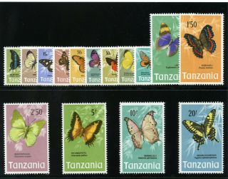 Tanzania 1973 Qeii Butterflies Set Complete Mnh.  Sg 158 - 172.  Sc 35 - 49.
