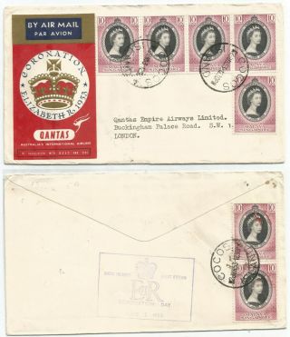 Singapore Cocos Isl 1953 Coronation Flight Fdc,  Frm Cocos To Uk @70c Rate