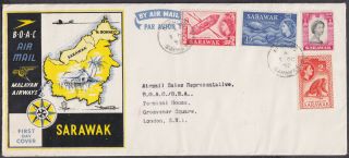 1957 Sarawak Boac / Malayan Airways Ffc To London; Kuckhing / Sarawak Cds