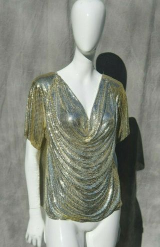 Vintage Whiting And Davis 1970’s Silver Metal Mesh Disco Top Size Large No Tags