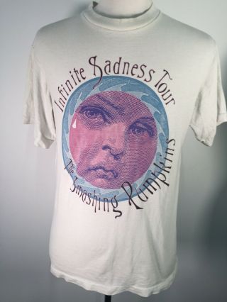 Vtg 1990s Smashing Pumpkins Infinite Sadness Tour White T Shirt Sz L 1995/96