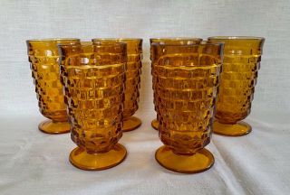 Set Of 6 Vintage Indiana Glass Amber Whitehall Cube Tumblers 6 "