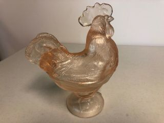 Vintage Pink Depression Glass Chicken Hen On Pedestal Candy Dish