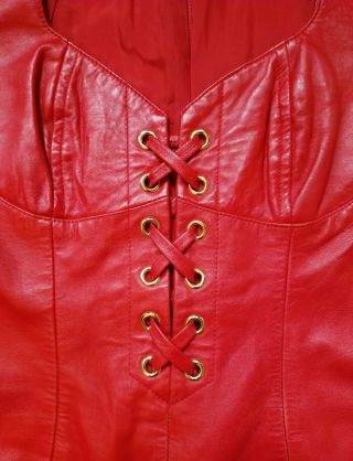 Michael Hoban North Beach Leather Vintage 80s Red Corset Lace Up Top Size 11/12