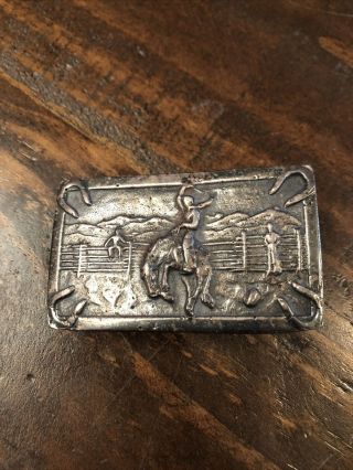 Vintage Small Sterling Silver Cowboy Horse Rodeo Hand Made Western Belt Buckle