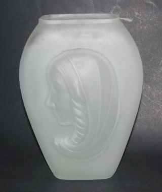 Consolidated Phoenix Art Deco Lady Madonna Vase Clear Satin Frosted Glass