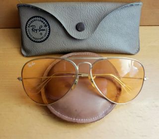 Vintage Ray Ban - Bausch And Lomb Aviator Amber Sunglasses 58mm