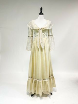 Vtg 1970s Gunne Sax Renaissance Cotton Peasant Dress Romantic Juliette Sleeve S