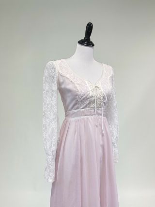 Vtg 1970s Gunne Sax Romantic Lavendar Lace Renaissance Corset Lace Maxi Dress S