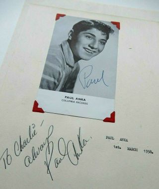 Paul Anka Signed Photograph Postcard 1958 With A Dedication