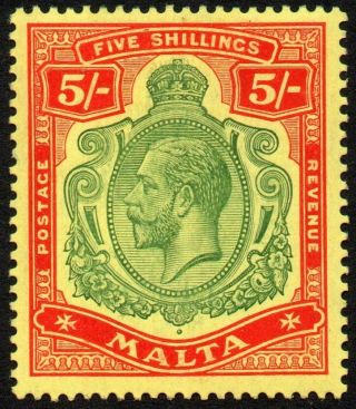 Malta 1917 5s.  King George V,  Mh (sg 88)