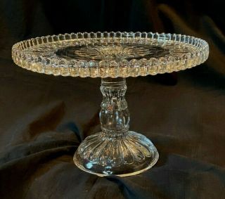 Vintage Clear Pressed Glass Pedestal Cake Plate Stand With Small Rum Well Center