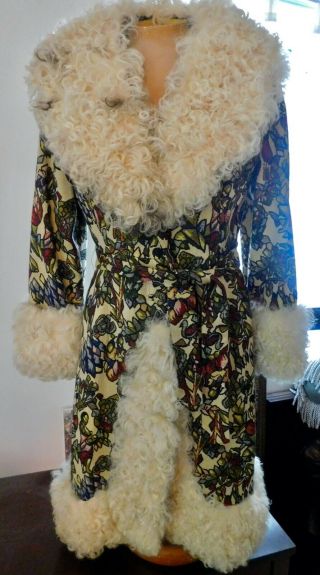 Lilli Ann Paris San Francisco Vintage Tapestry Coat Bohemian Sheep Fur Gorgeous 2