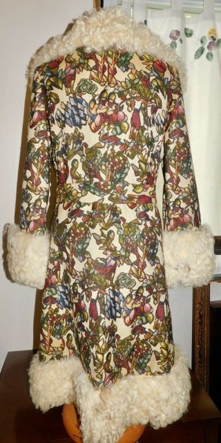 Lilli Ann Paris San Francisco Vintage Tapestry Coat Bohemian Sheep Fur Gorgeous 3