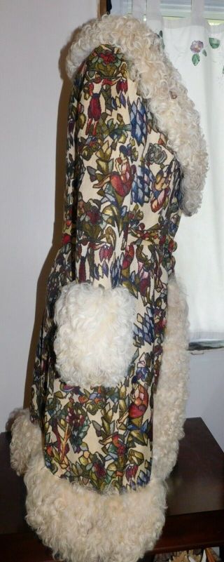 Lilli Ann Paris San Francisco Vintage Tapestry Coat Bohemian Sheep Fur Gorgeous 4