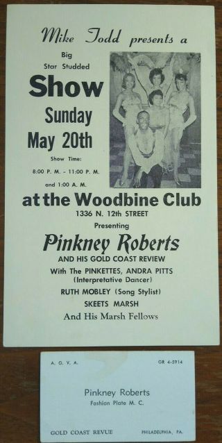 Pinkney Roberts Gold Coast Revue - 1960 ' s Handbill,  Photo & Business Card 2