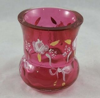 Fenton Hand Painted Cranberry Glass Toothpick Holder