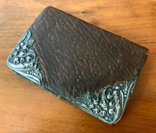 Rare Lily Of The Valley Antique Gorham 925 Sterling Silver Leather Wallet