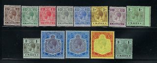 Malta Scott 49 - 62 1914 - 21 George V - Wmk 3 (13 Stamps) - Nh/light Hinged