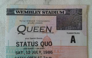 QUEEN supported by STATUS QUO - Concert ticket stub WEMBLEY STADIUM 12 July1986 3