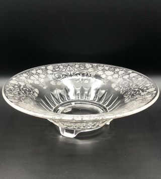 Vintage Cambridge 3 Footed Clear Glass Bowl Of Etched Grapes,  12 "