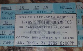 Stevie Ray Vaughan/the Who/zz Top 1989 Miller Lite Party Concert Ticket