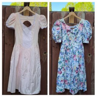 Vintage Gunne Sax Pink & White Lace Tea Dress & Floral Tea Dress