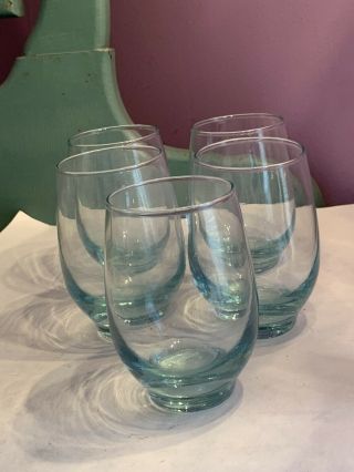 Drinking Glasses Blue Tinted Clear Tumbler Stemless Wine Glass - 4 1/2” Tall