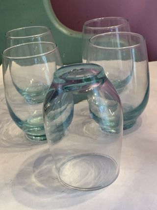 Drinking Glasses Blue Tinted Clear Tumbler Stemless Wine Glass - 4 1/2” tall 2