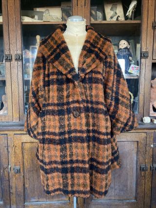 Vintage Lilli Ann Tisse A Paris Plaid Jacket Coat Faux Mohair 1950’s 60’s