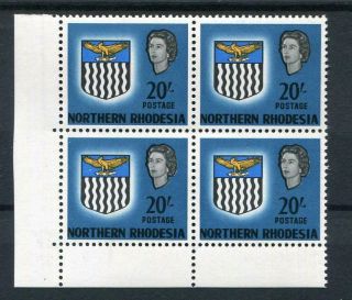 Northern Rhodesia 1963 Arms 20s Blue In Mnh Corner Block Sg88 Cat £88