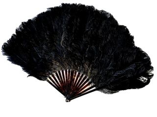 Antique Large Black Ostrich Feather Hand Fan,  Tortoiseshell Sticks