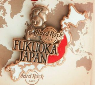 Hard Rock Cafe Pin Fukuoka 3d World Map Japan Flag Hat Lapel Geisha Girl Logo