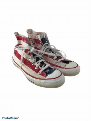 Vintage Converse Flag Print Red White And Blue High Top Sneakers Made Usa 6
