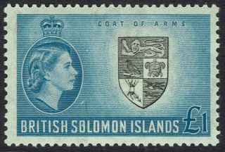 British Solomon Islands 1956 Qeii Arms 1 Pound Mnh