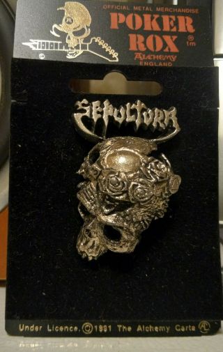 Sepultura Alchemy Poker Pin Badge Rare Vintage 1991 Soulfly Slayer Lp