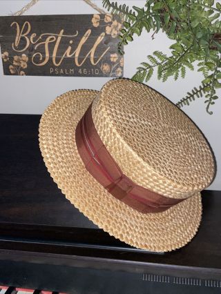 Antique Vtg Cavanagh Mens Straw Boater Skimmer Hat L.  Strauss & Co Indianapolis
